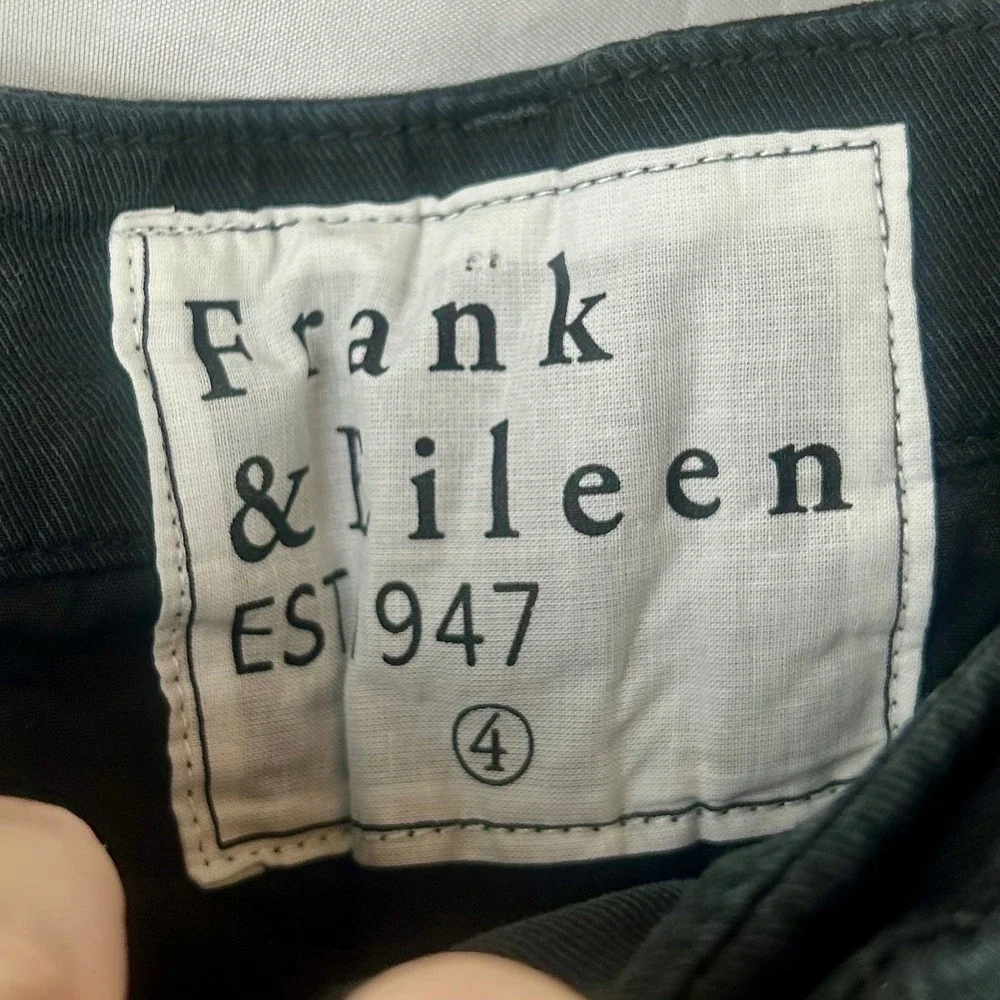 Frank & Eileen Wicklow Italian Cotton Chino Pants Black Raw Hem Womens Size 4